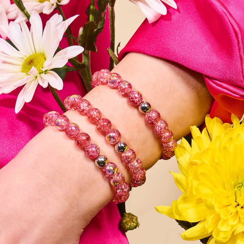 Bracelet en verre à bulles en argent sterling 925 | Meringue magenta
